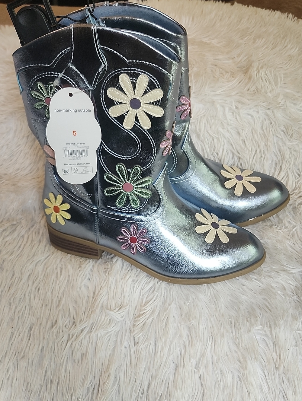 Wonder Nation Girls and Toddler Western Daisy Boots Size 5